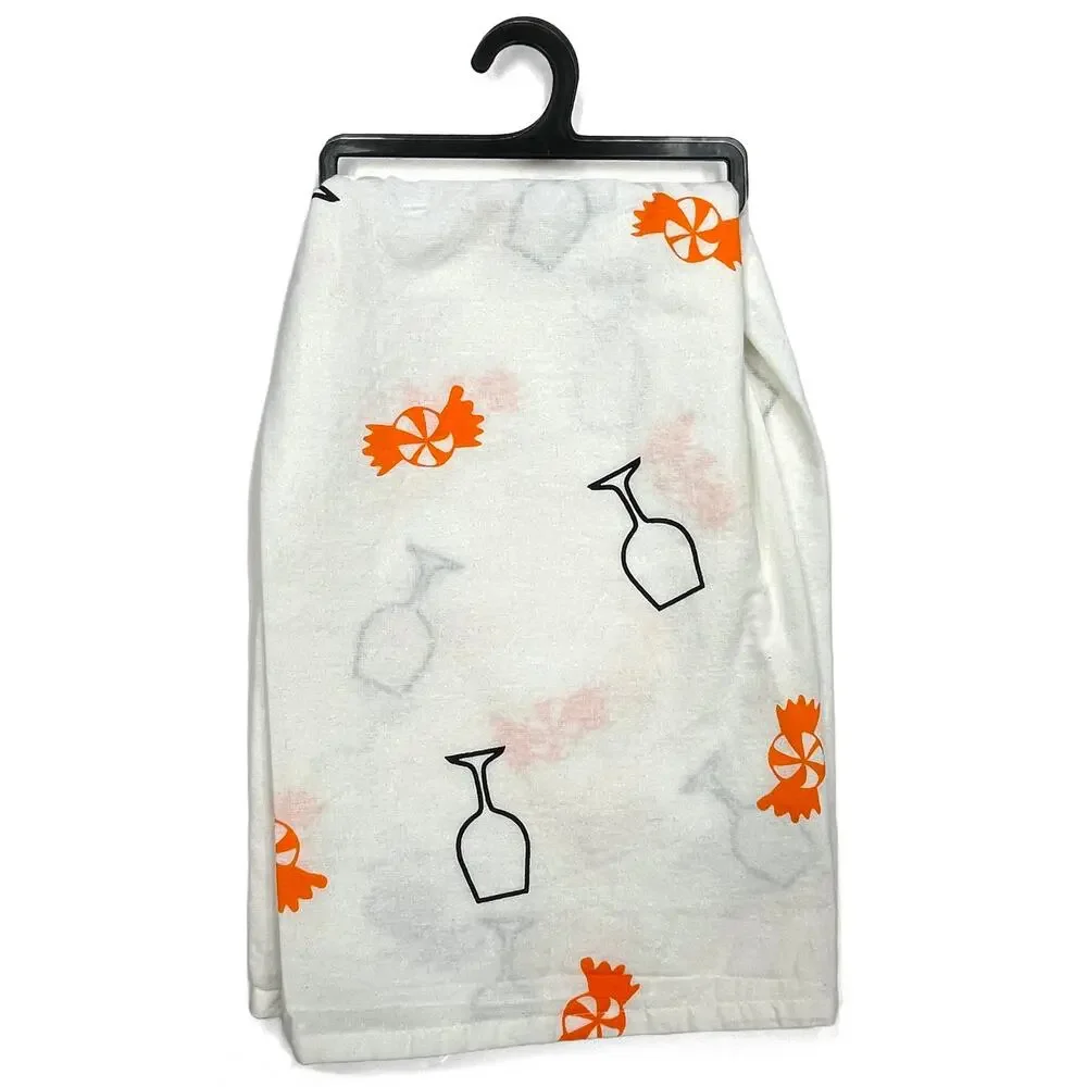 KP Designs Halloween Flour Sack Dish Towel 28 x 28 Candy is Dandy Wine is Divine